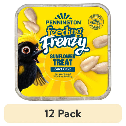(12 pack) Pennington Feeding Frenzy Sunflower Suet Treat Cake 11 oz, Wild Bird Food, Suet Cakes for Wild Birds, 1 Pack, Fresh
