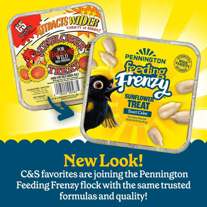 (12 pack) Pennington Feeding Frenzy Sunflower Suet Treat Cake 11 oz, Wild Bird Food, Suet Cakes for Wild Birds, 1 Pack, Fresh