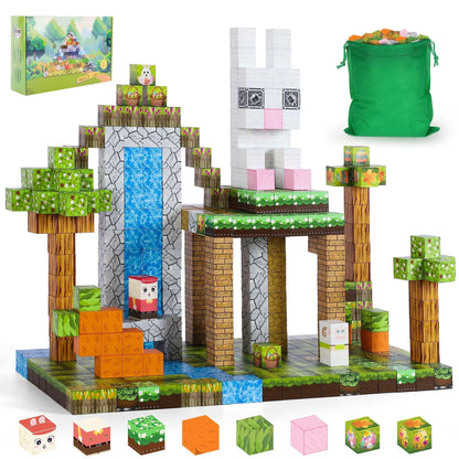 Crtynell 100pcs Magnetic Blocks - Build a Plants Wars Set, Magnetic Building Blocks Toddler Toys STEM Sensory Outdoor Toys for Boys and Girls Ages 3+, Birthday Gifts for Kids