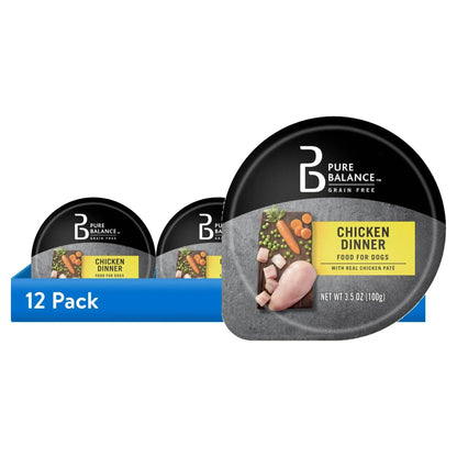 (12 pack) Pure Balance Chicken Dinner Pate Wet Dog Food, Grain Free, 3.5 oz Cup