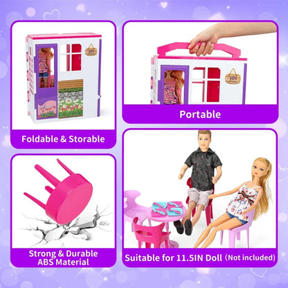 FUNWEE Doll House Playset with 60+ Accessories Including House Furniture, Pets, Bathtubs, Swings, Slides and other accessories