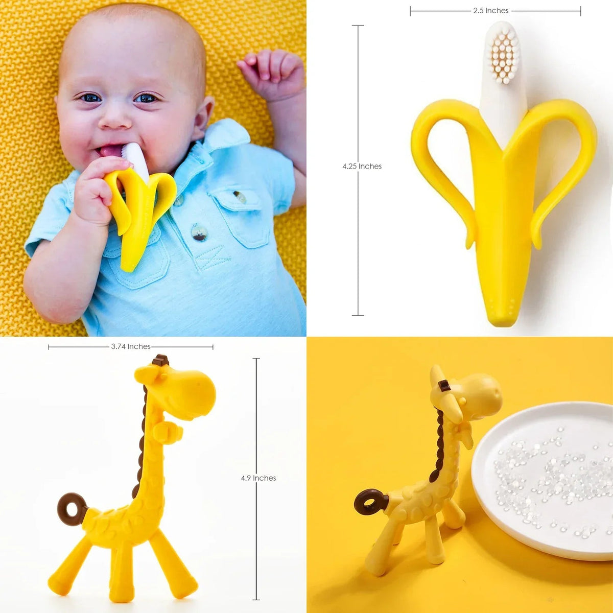0-6 Months Baby Teething Toy for Boys | 6-12 Months Baby Teething Device | Newborn Mittens Giraffe Banana | BPA Free Baby Teether Set - Blue Color