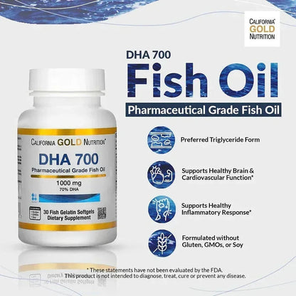 California Gold Nutrition, DHA 700 Fish Oil, Ultra-Concentrated, 1,000 mg, 30 Fish Gelatin Softgels