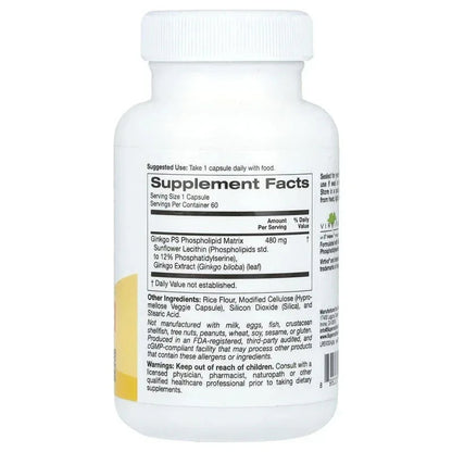 Super Nutrition, Ginkgo PS Phytosome with Ginkgo Extract, 480 mg, 60 Veggie Capsules