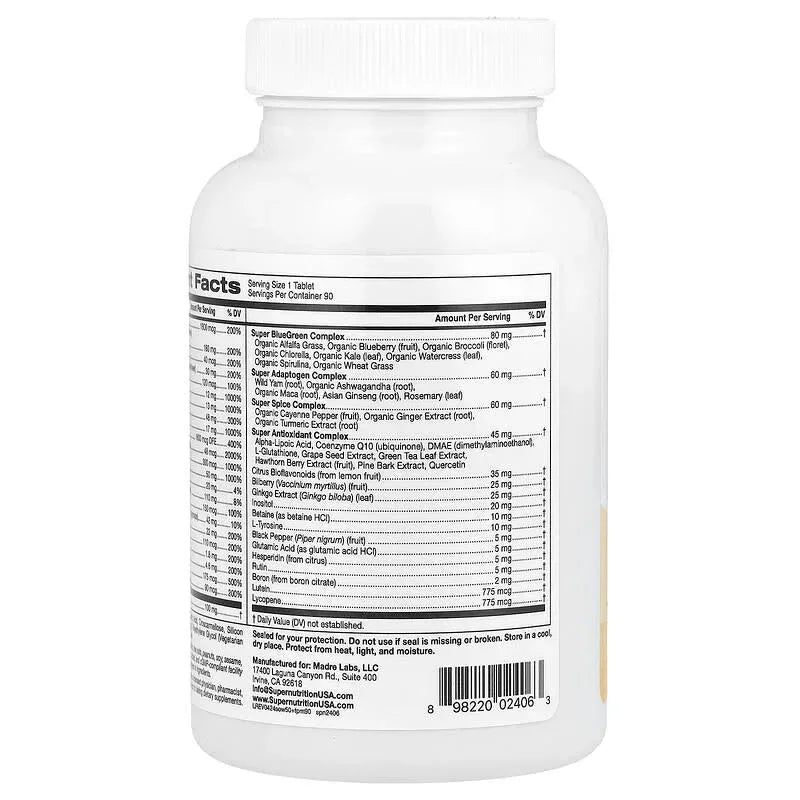 Super Nutrition, SimplyOne®, 50+ Women Multivitamin + Super Complexes with Vitamin A, Vitamin C, Minerals, and Botanicals, Iron Free, 90 Tablets