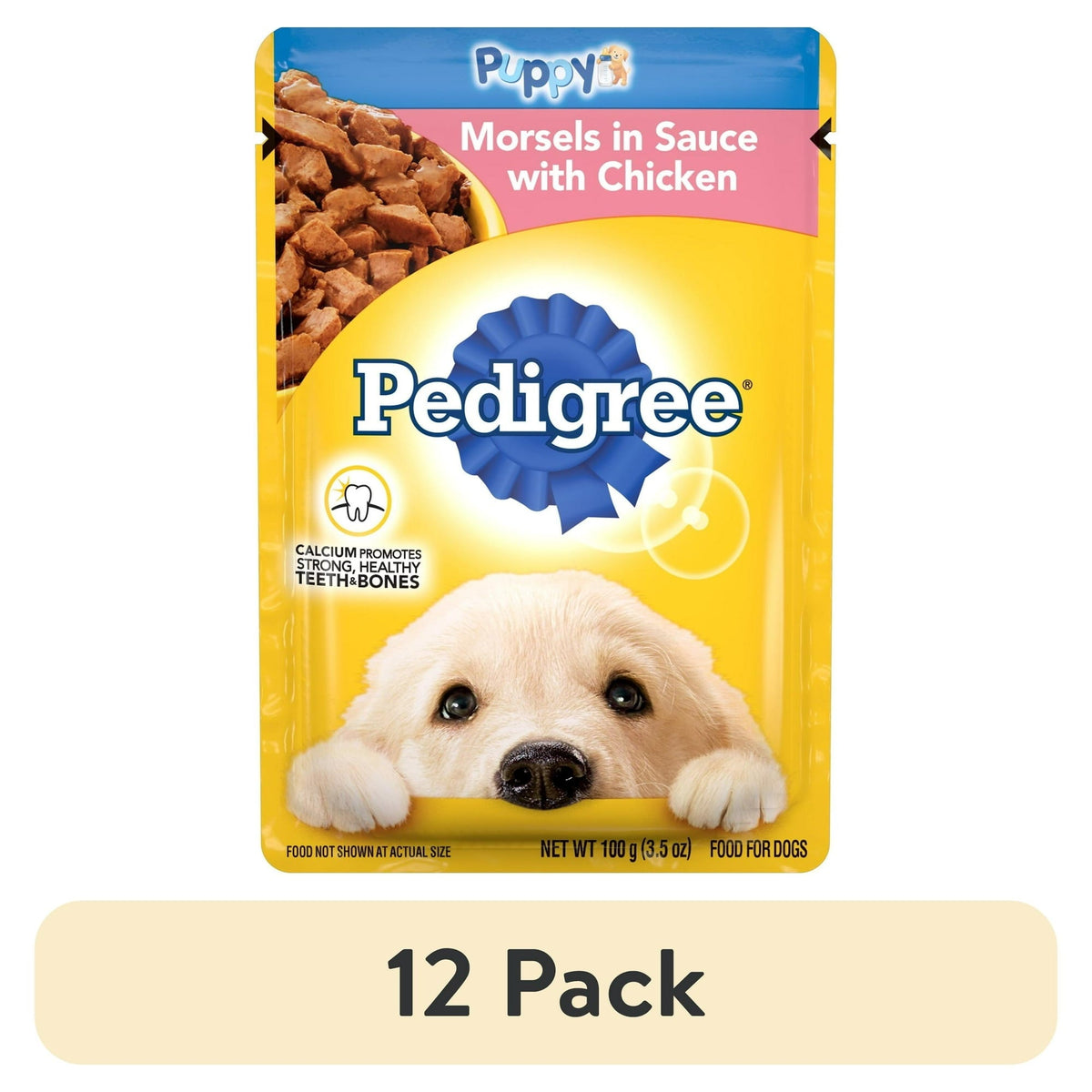 Pedigree Puppy Food Morsels in Sauce, Wet Dog Food, Chicken Flavor, 3.5 oz. Pouches, 16 Count