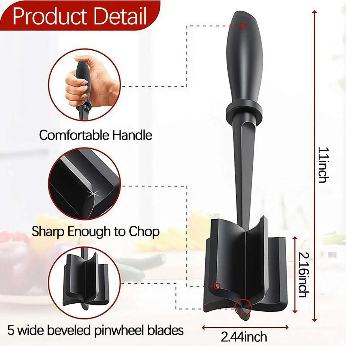 XMMSWDLA Kitchen Meat Chopper for Ground Beef and Ground Beef Smasher - Durable Hamburger Chopper, Non-Scratch Meat Masher - Versatile Ground Meat Chopper and Meat Masher Ground Beef (Black)