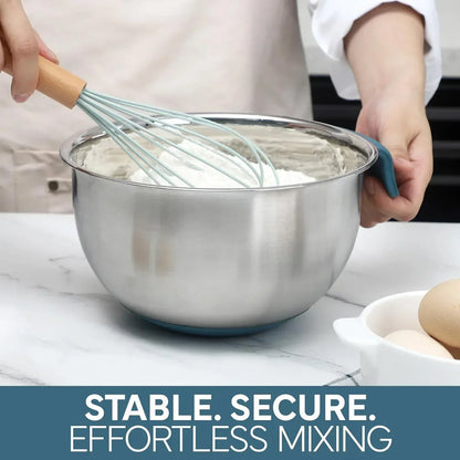 COOK WITH COLOR Stainless Steel Mixing Bowls Set and Measuring Cups- Nesting Bowls with Non-Slip Bottom and Easy-Grip Handles, 11 Pieces