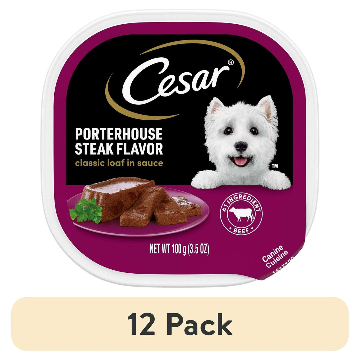 (12 pack) Cesar Classic Loaf In Sauce Porterhouse Steak Wet Dog Food, 3.5 Oz Tray