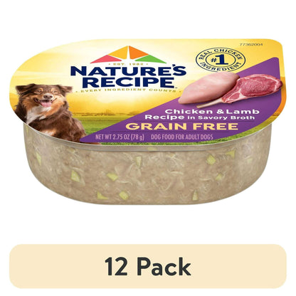(12 pack) Nature's Recipe Grain Free Chicken & Lamb in Savory Broth Wet Dog Food, 2.75 oz Cup