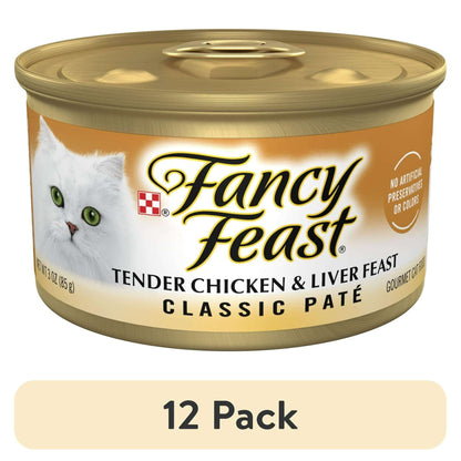 Purina Fancy Feast Tender Chicken and Liver Feast Classic Grain Free Wet Cat Food Pate, 3 oz.