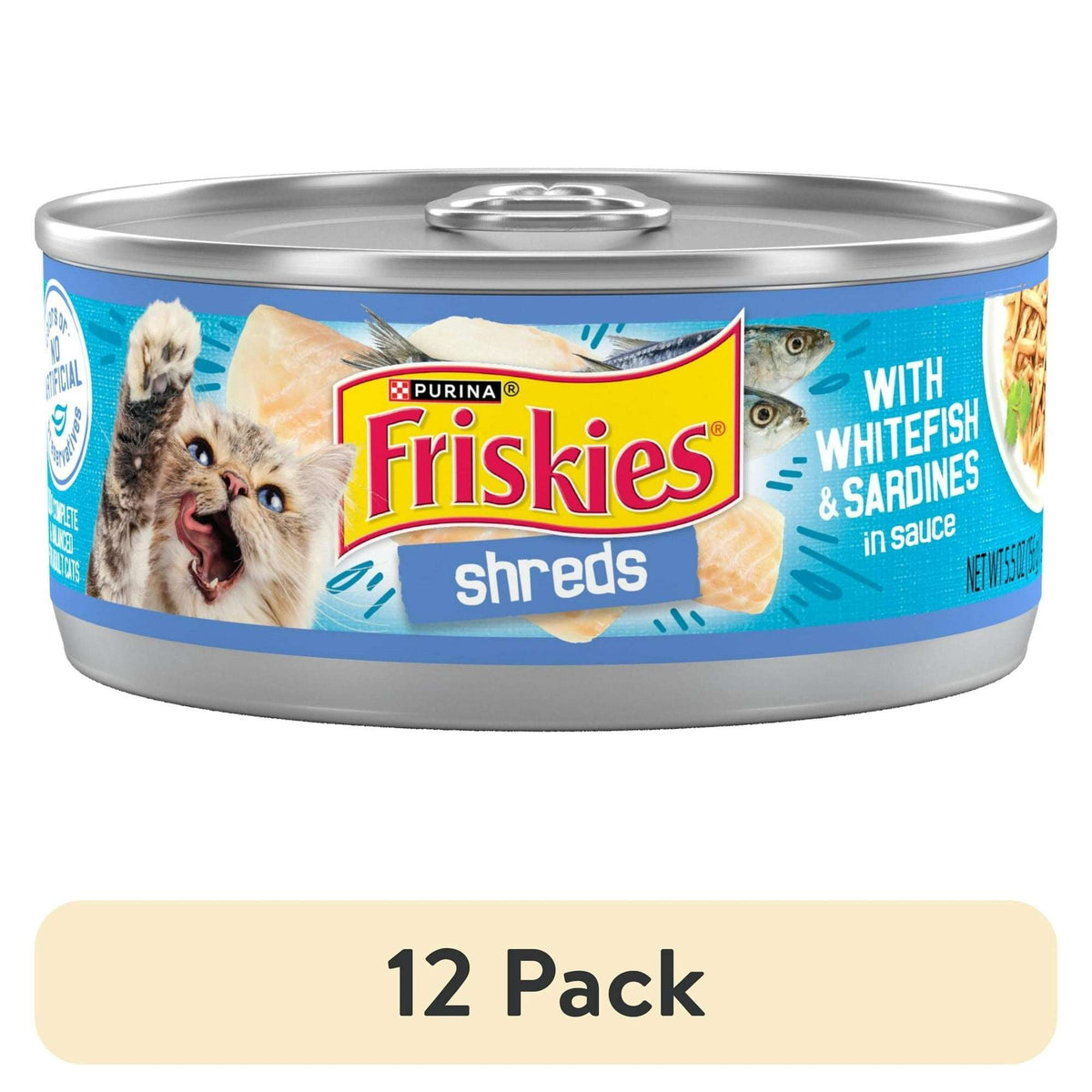 Purina Friskies Shreds, Whitefish and Sardines in Sauce, Wet Cat Food, 5.5 oz Can
