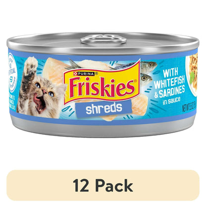 Purina Friskies Shreds, Whitefish and Sardines in Sauce, Wet Cat Food, 5.5 oz Can