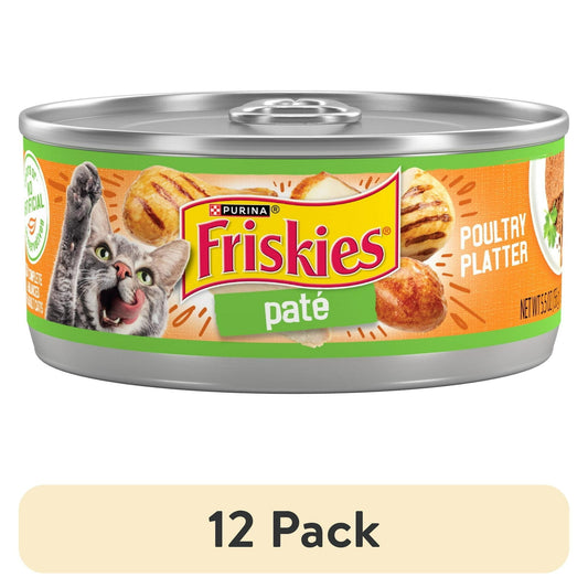 (12 pack) Purina Friskies Pate, Poultry Platter, Wet Cat Food, 5.5 oz Can
