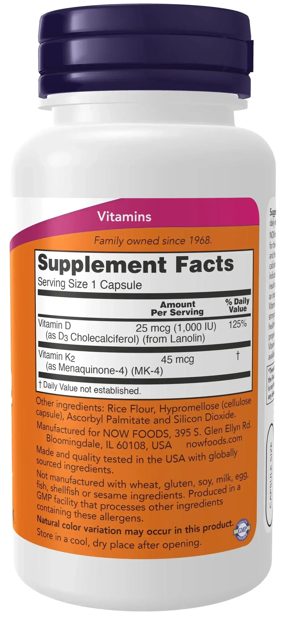 NOW Foods, Vitamin D3 & K2, 120 Capsules