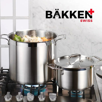 Stockpot – 2 Quart  to 24 Quart – Brushed Stainless Steel – Heavy Duty Induction Pot with Lid and Riveted Handles – For Soup, Seafood, Stock, Canning and for Catering for Large Groups and Events by BAKKEN