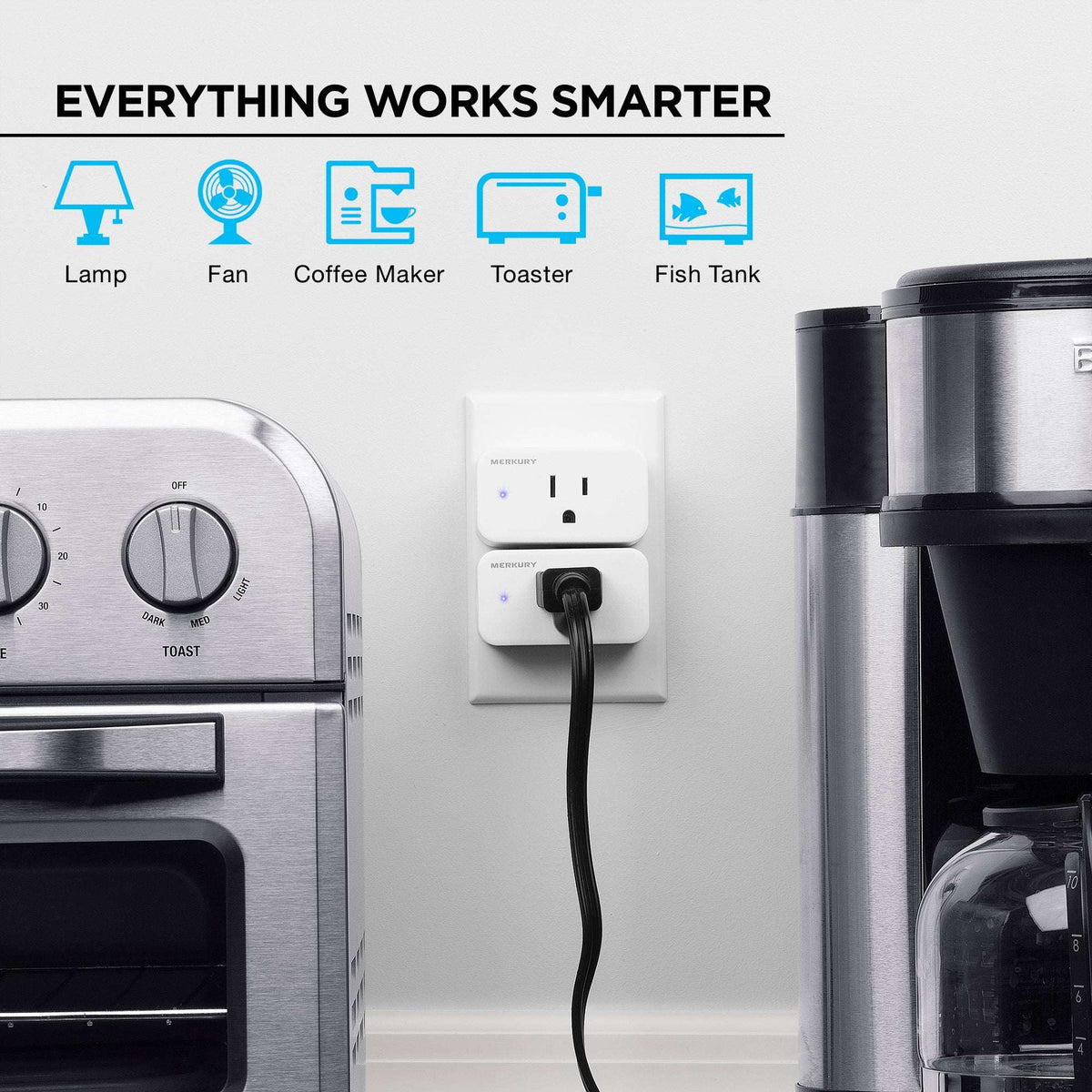Merkury Smart Wi-Fi Plug - Smart Outlet Compatible with Alexa & Google, White (3-Pack)