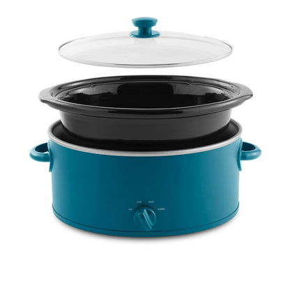 Mainstays Corsair Blue 6 Quart Oval Slow Cooker with Glass Lid