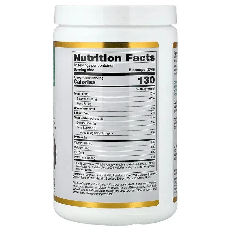 California Gold Nutrition, Superfoods, Collagen Coconut Creamer with Organic Coconut Milk Powder, and Hydrolyzed Collagen Peptides, Unsweetened, 12 Packets 0.85 oz (24 g) Each