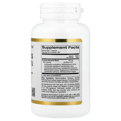 California Gold Nutrition, Probiotics with Lactobacillus acidophilus, Bifidobacterium lactis, Lactobacillus plantarum, and Lactobacillus casei, 10 Strain Blend, 25 Billion CFU
