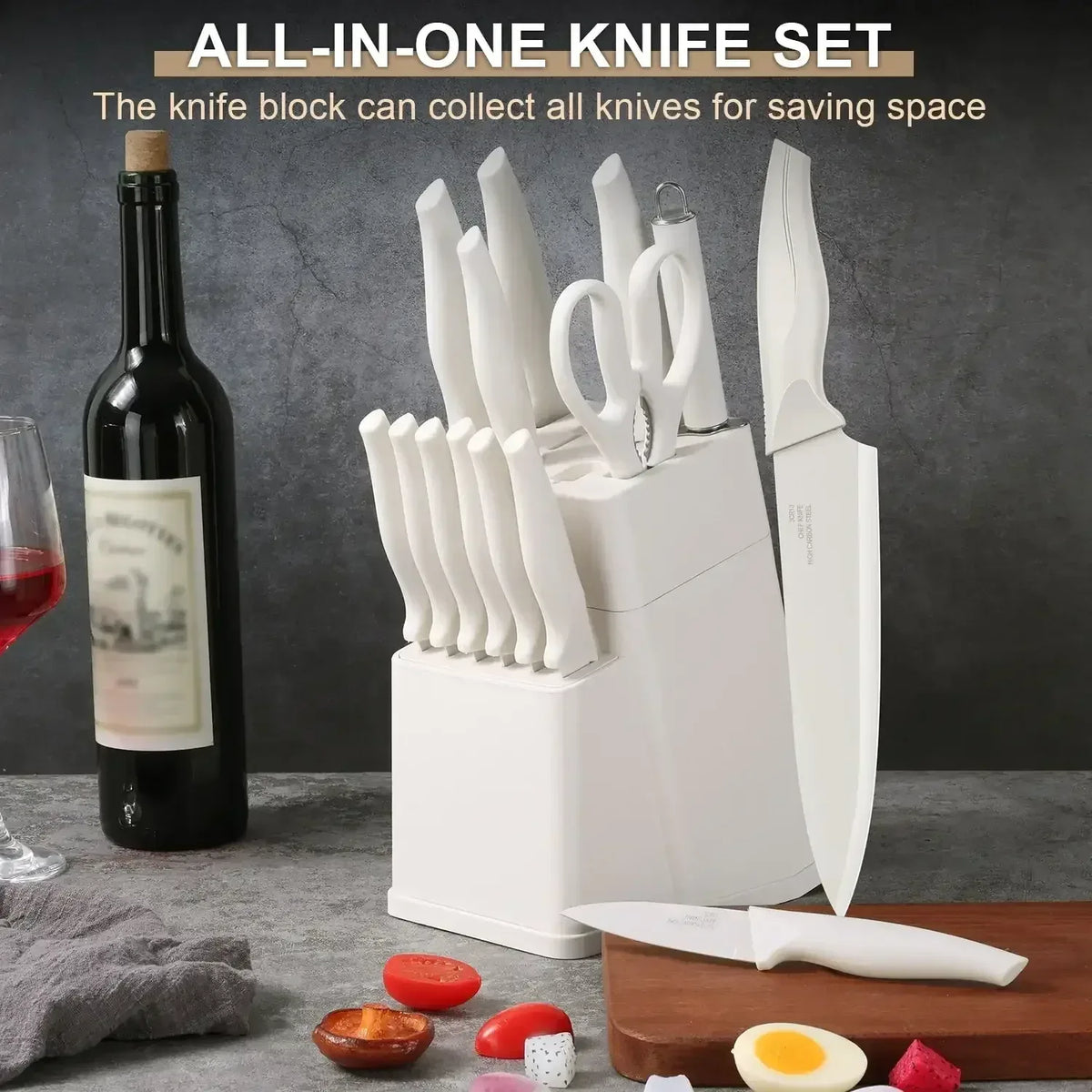 Walchoice 15 Pieces Knife Set with Block, High Carbon Stainless Steel Kitchen Knife Set with Sharpener, Rust Resistant & Dishwasher Safe