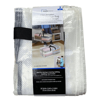Mainstays Heavy Duty Storage and Moving Bag, Clear, 20 Gallon, 2 Pack