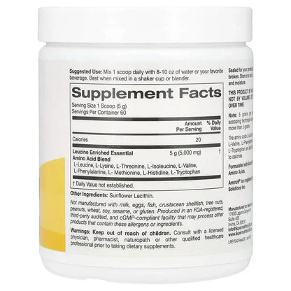 Super Nutrition, Leucine Enriched Essential Amino Acids with L-Leucine, L-Lysine, L-Threonine, and L-Isoleucine, Unflavored, 10.58 oz (300 g)