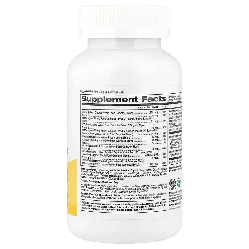 Super Nutrition, Organic Whole Food Women's Multivitamin with Vitamin A, Organic Amla Extract, Organic Sunflower Extract, and Organic Moringa Extract , 120 Tablets