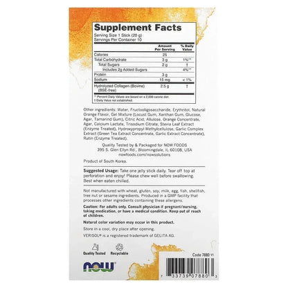 NOW Foods, Solutions, Collagen Jelly Beauty Complex, 10 Jelly Sticks, 0.705 oz (20 g) Each