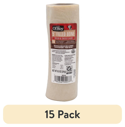 Ol' Roy 5" Stuffed Shin Dog Dry Chew Bone, Bacon & Cheese 1 Count