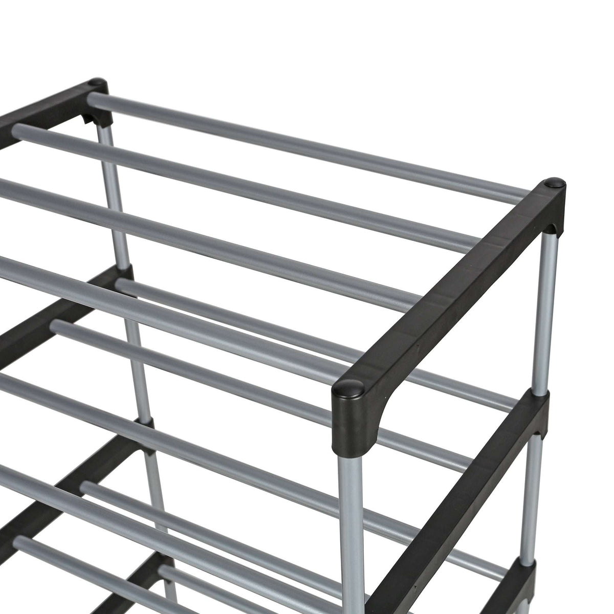 Mainstays 4 Tier Shoe Rack, Black and Silver, 8 Pairs of Shoes, Metal Tubes & Plastic Connectors