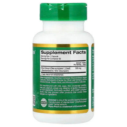 California Gold Nutrition, EuroHerbs™, Olive Leaf Extract, Euromed Quality, 500 mg, 60 Veggie Capsules