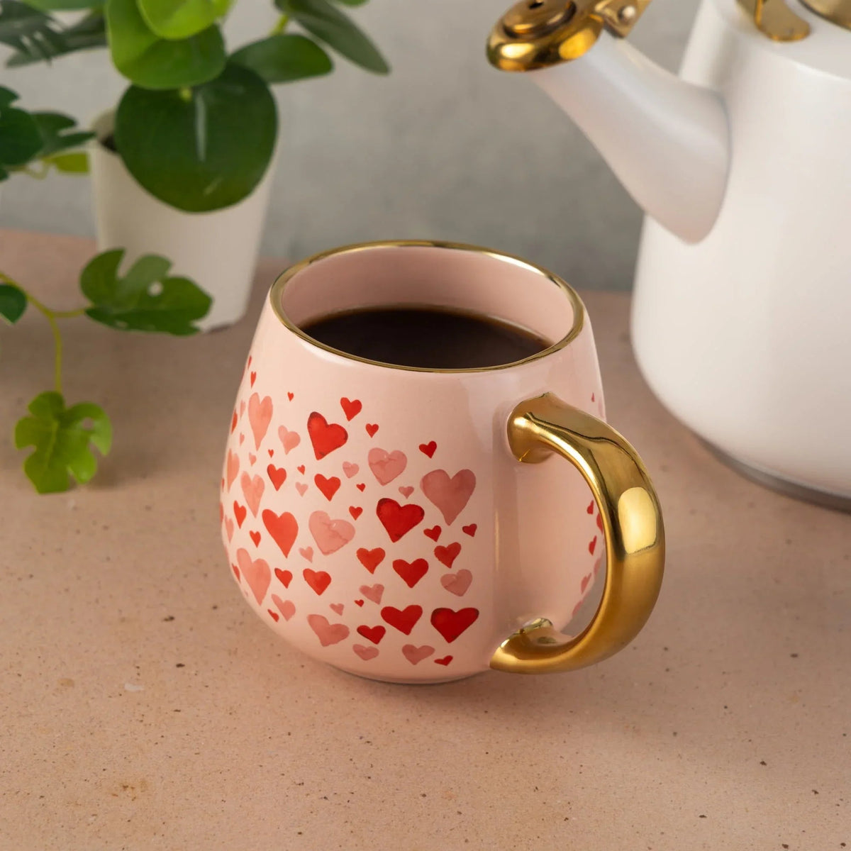 Thyme & Table 16 fl oz Hearts Ceramic Mug with Gold Handle