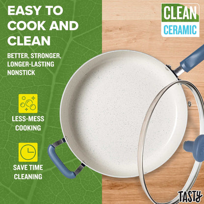 Tasty Clean Ceramic Non-Stick Jumbo Cooker Pan, 5 Quart, Blue