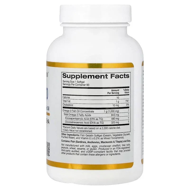 California Gold Nutrition, Omega 800 Ultra-Concentrated Omega-3 Fish Oil, kd-pur® Triglyceride Form (1,000 mg per Softgel)