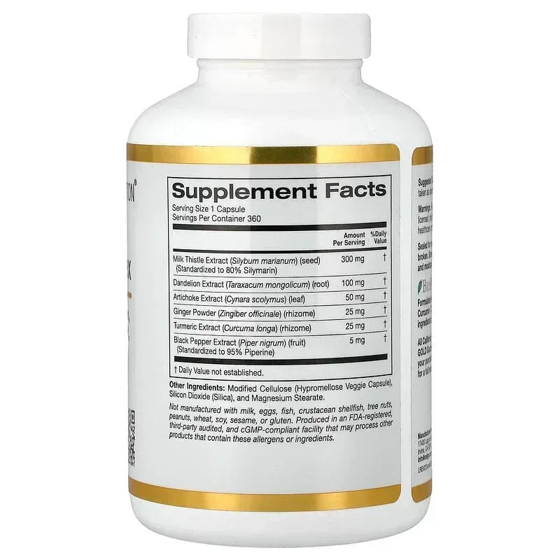 California Gold Nutrition, Silymarin Complex, Milk Thistle Extract Plus Dandelion, Artichoke, Curcumin C3 Complex®, Ginger, and BioPerine®, 120 Veggie Capsules