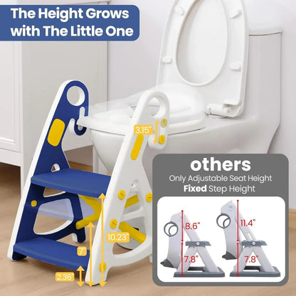 Primlect Potty Training Toilet Seat, 2 in 1 with Ladder, Adjustable Height ,for Ages 1-3, Blue
