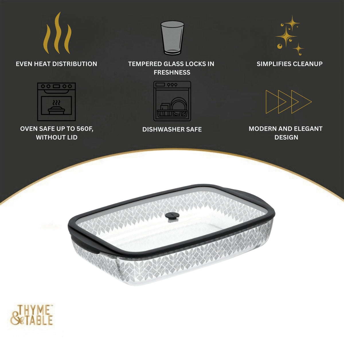 Thyme & Table 9"x15" Glass Baking Dish with Lid - Leaflets