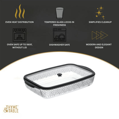 Thyme & Table 9"x15" Glass Baking Dish with Lid - Leaflets