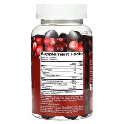 California Gold Nutrition, Cranberry & Probiotic Gummies with Cranberry Concentrate, Fructooligosaccharides and Bacillus coagulans, Natural Cranberry, 90 Vegetarian Gummies