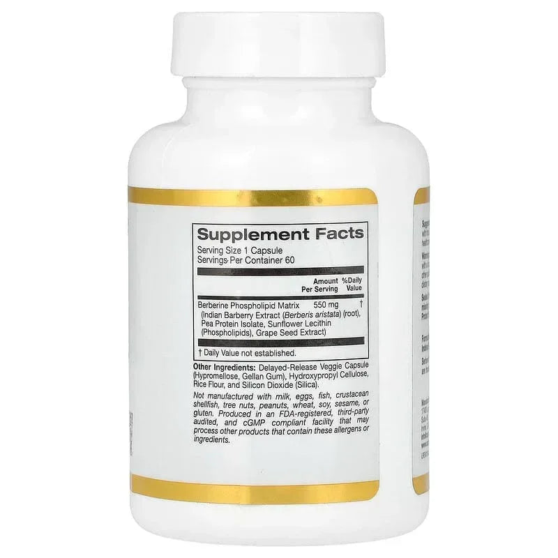 California Gold Nutrition, Berberine Advanced, Berbevis Phytosome with Berberine Phospholipid Complex with Sunflower Lecithin, 550 mg, 60 Veggie Capsules