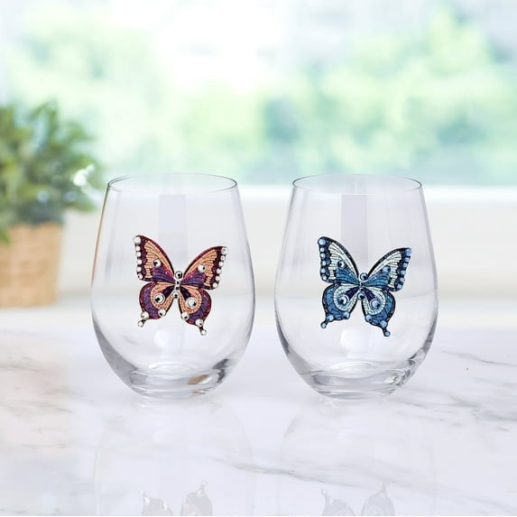 Dolly Parton Jeweled Mosaic 18 oz Stemless Glass Wine Glasses Set of 2