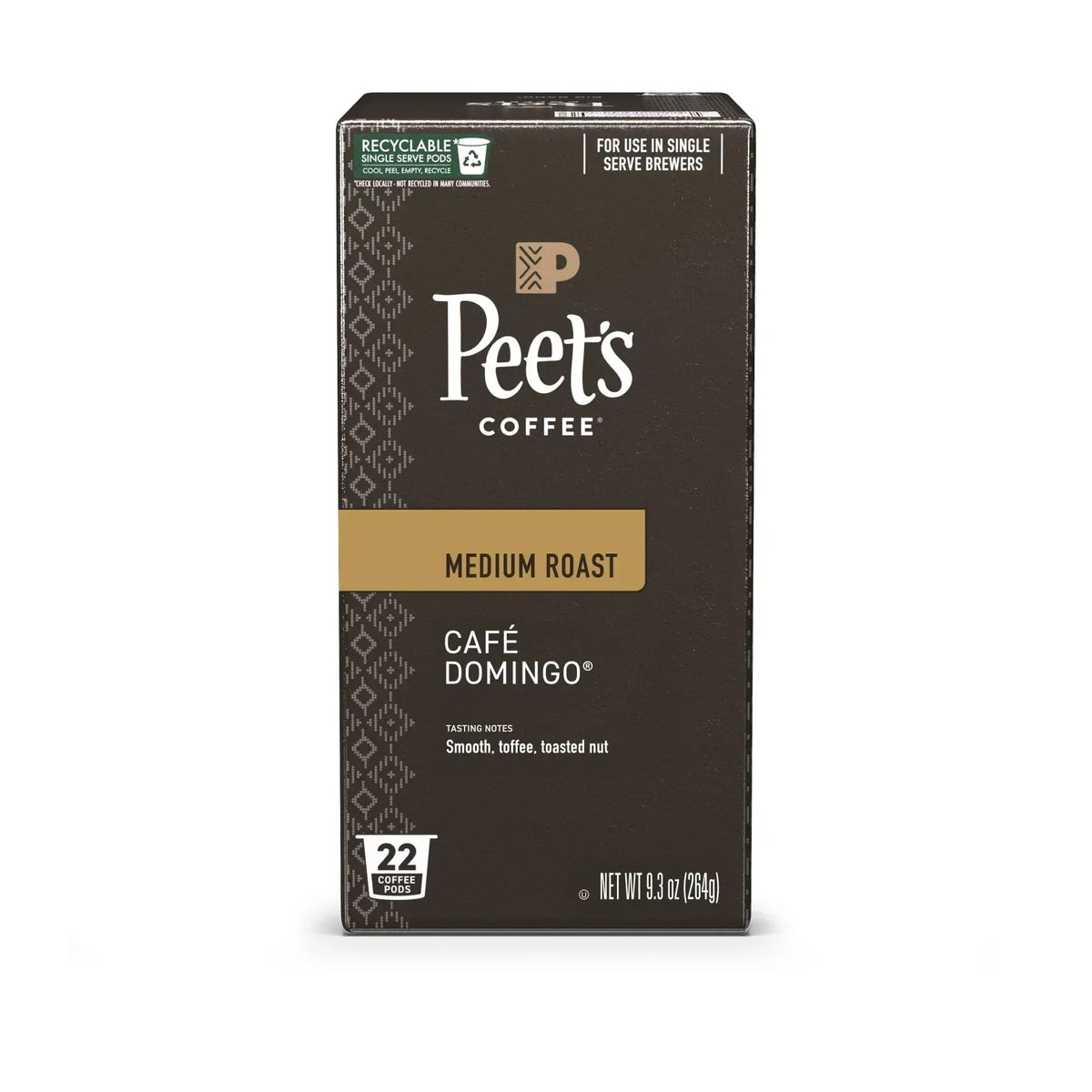Peet's Coffee Cafe Domingo Blend Premium Medium Roast Single Serve Coffee Pods, 22 Count