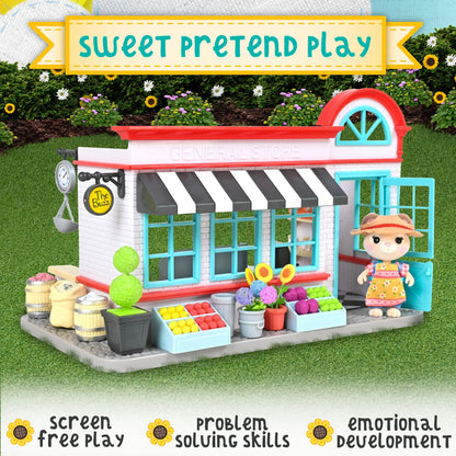 Honey Bee Acres The Buzz General Store - Complete Dollhouse Playset with Miniature Doll Figure, 56 Pieces, Children Ages 3+