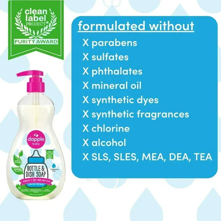 Dapple Baby Bottle and Dish Soap for Baby Products, Fragrance-Free, 16.9 fl oz