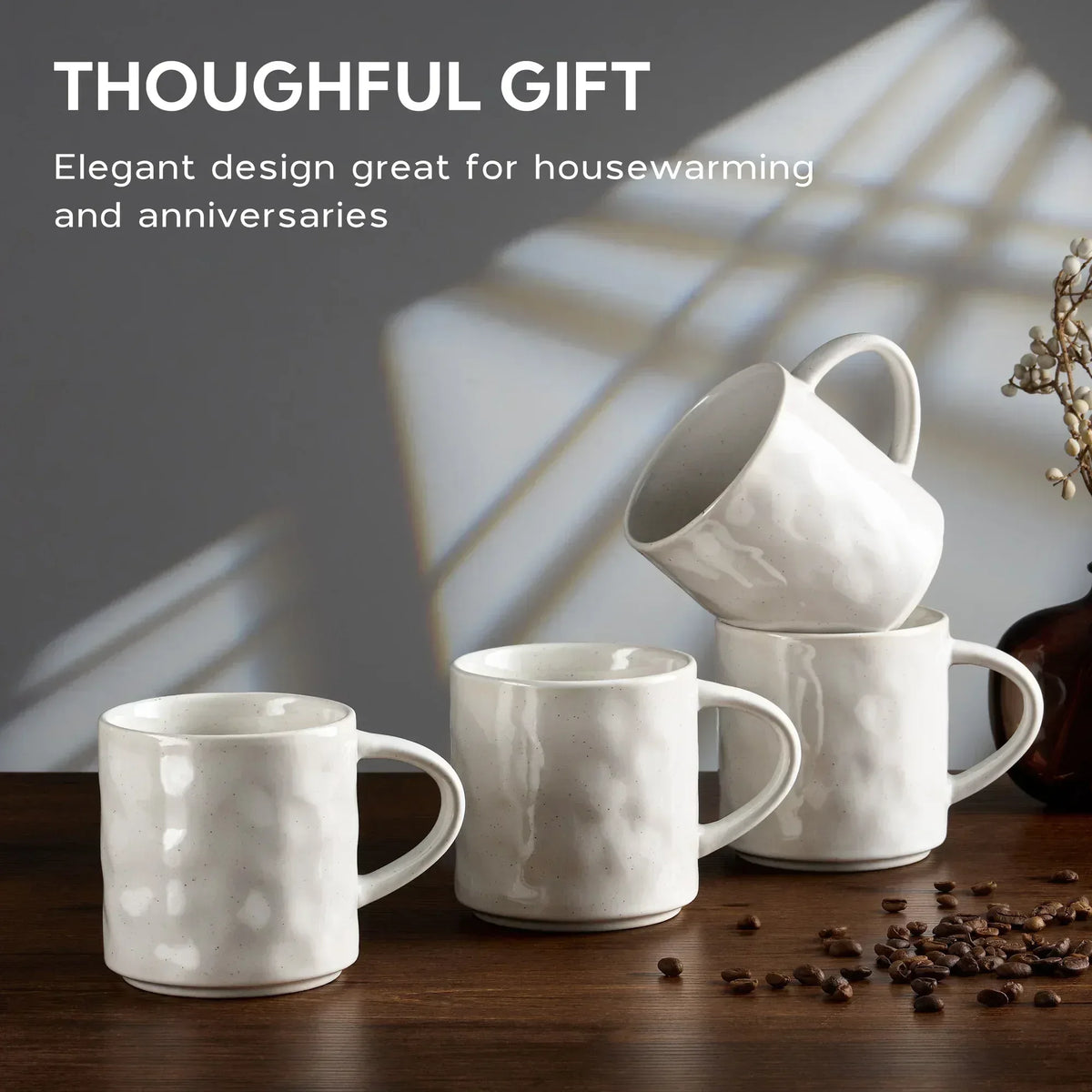 Vesteel Coffee Mug Set of 4, Ceramic Coffee Cups with Handles, 14oz Stoneware Mugs Set for Coffee Tea Milk, Wave Design Mug Gifts for Home Office Restaurant