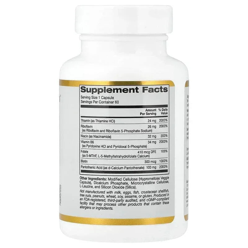 California Gold Nutrition, Vitamin B Complex with Folate, Biotin, Pantothenic Acid, and Vitamin B6, 60 Veggie Capsules