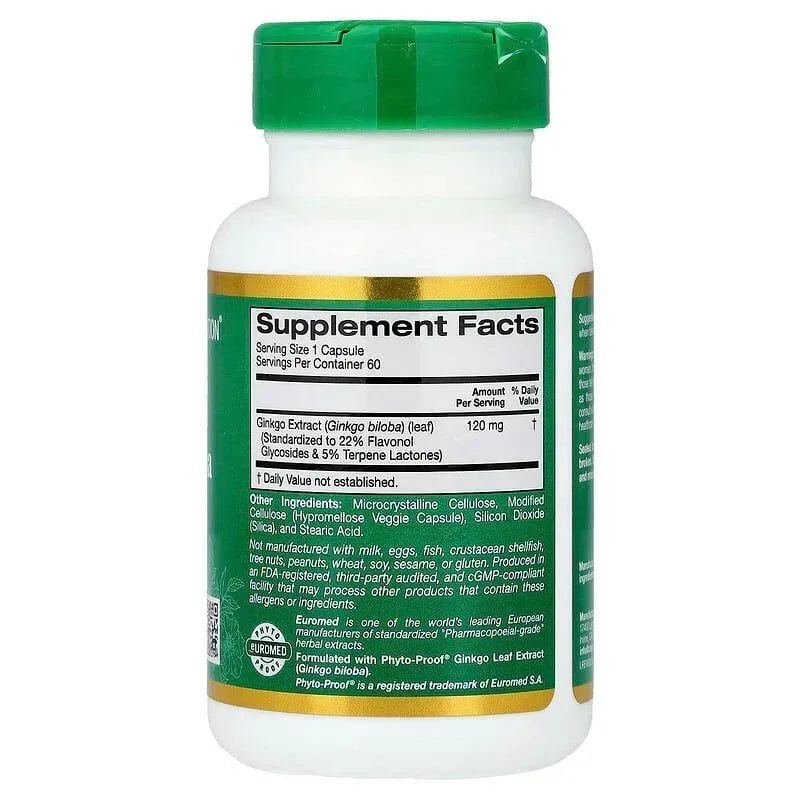 California Gold Nutrition, EuroHerbs™, Ginkgo Biloba Extract, Euromed Quality, 120 mg, 60 Veggie Capsules