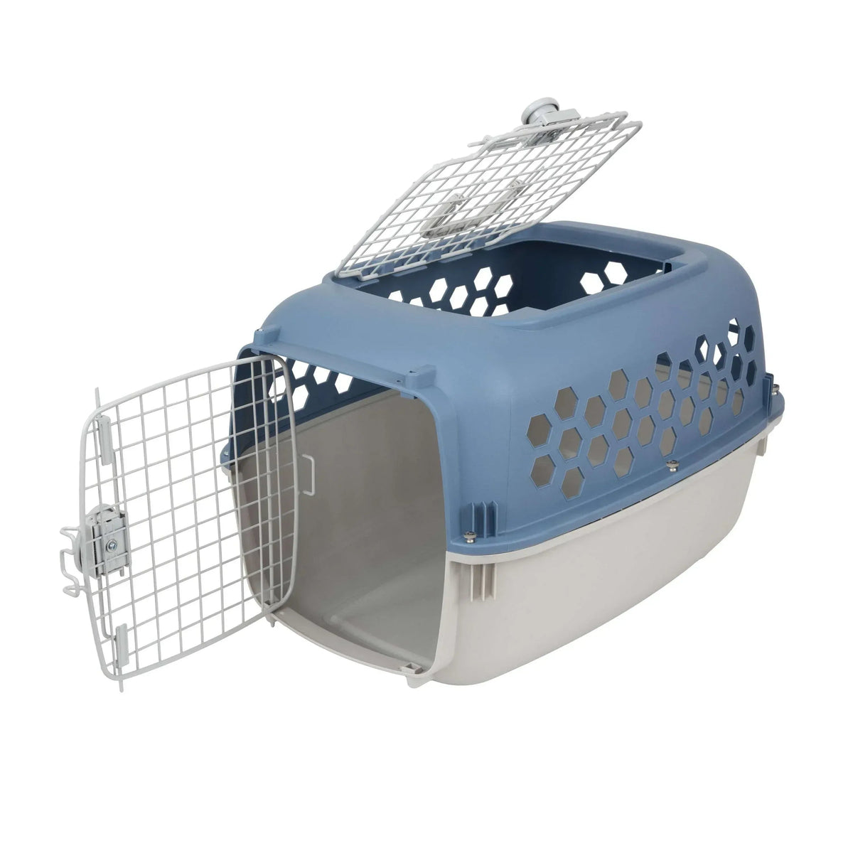 Vibrant Life Kennel for Dogs & Cats, Durable Plastic, Two Door Openings, Blue, Maximum Pet Weight 30 lbs, 24" L x 16.5" W x 14.5"H