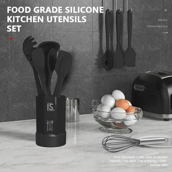 Silicone Cooking Utensils Set - Heat Resistant Kitchen Utensils BPA FREE,Turner Tongs,Spatula,Spoon,Brush,Whisk,Kitchen Utensil Gadgets Tools Set for Nonstick Cookware,Dishwasher Safe